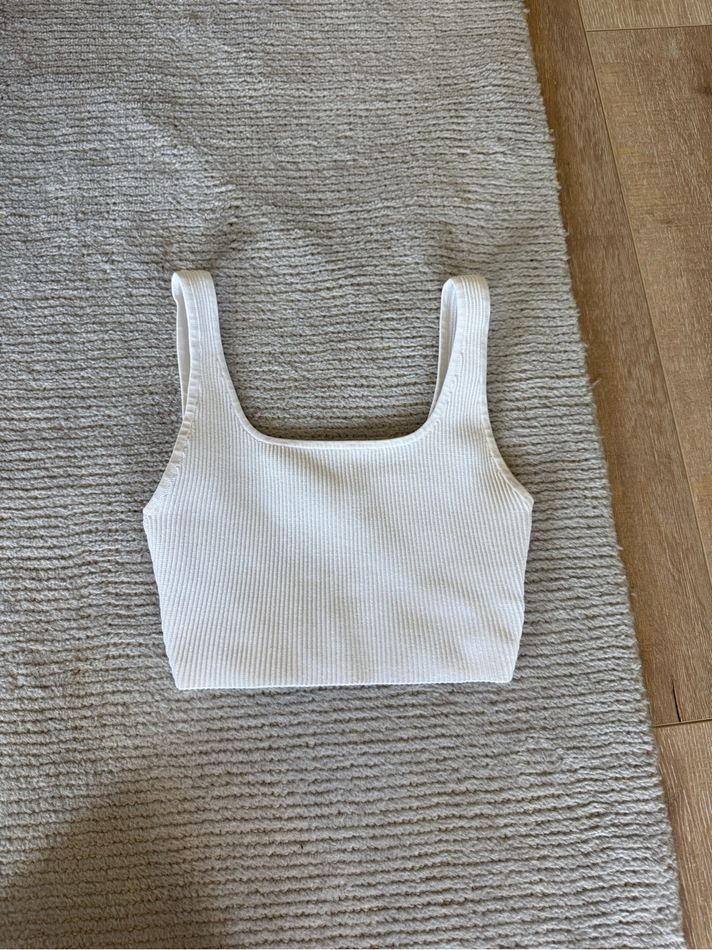 Aritzia Cream Ribbed Square-Neck Crop Tank